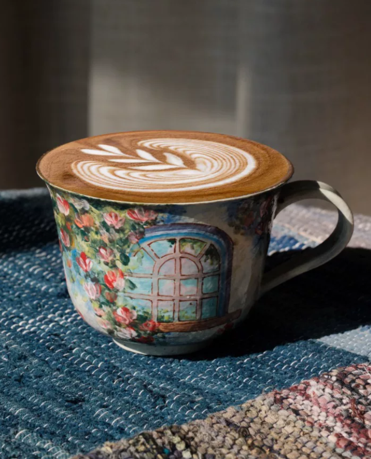 Rose Daisy Oil-Paint Latte Cup